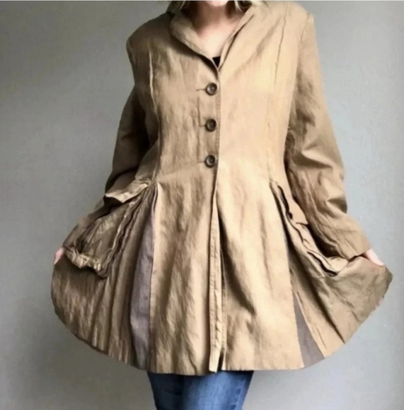 CAbi Treasure Hunter Steampunk Jacket Trench Coat Beige Cotton Blend SZ M - Picture 2 of 14